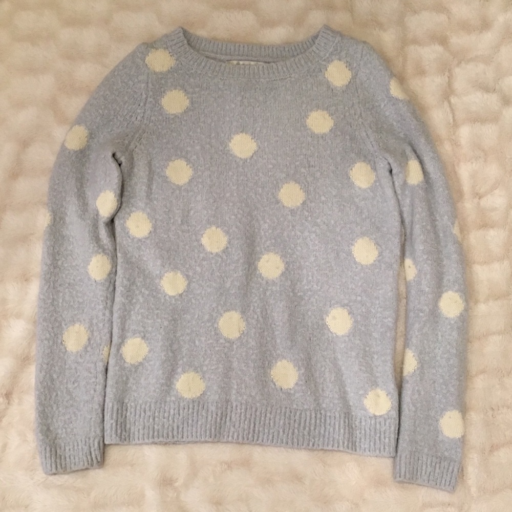 Lauren Conrad Blue & White Polka Dot Fuzzy Sweater